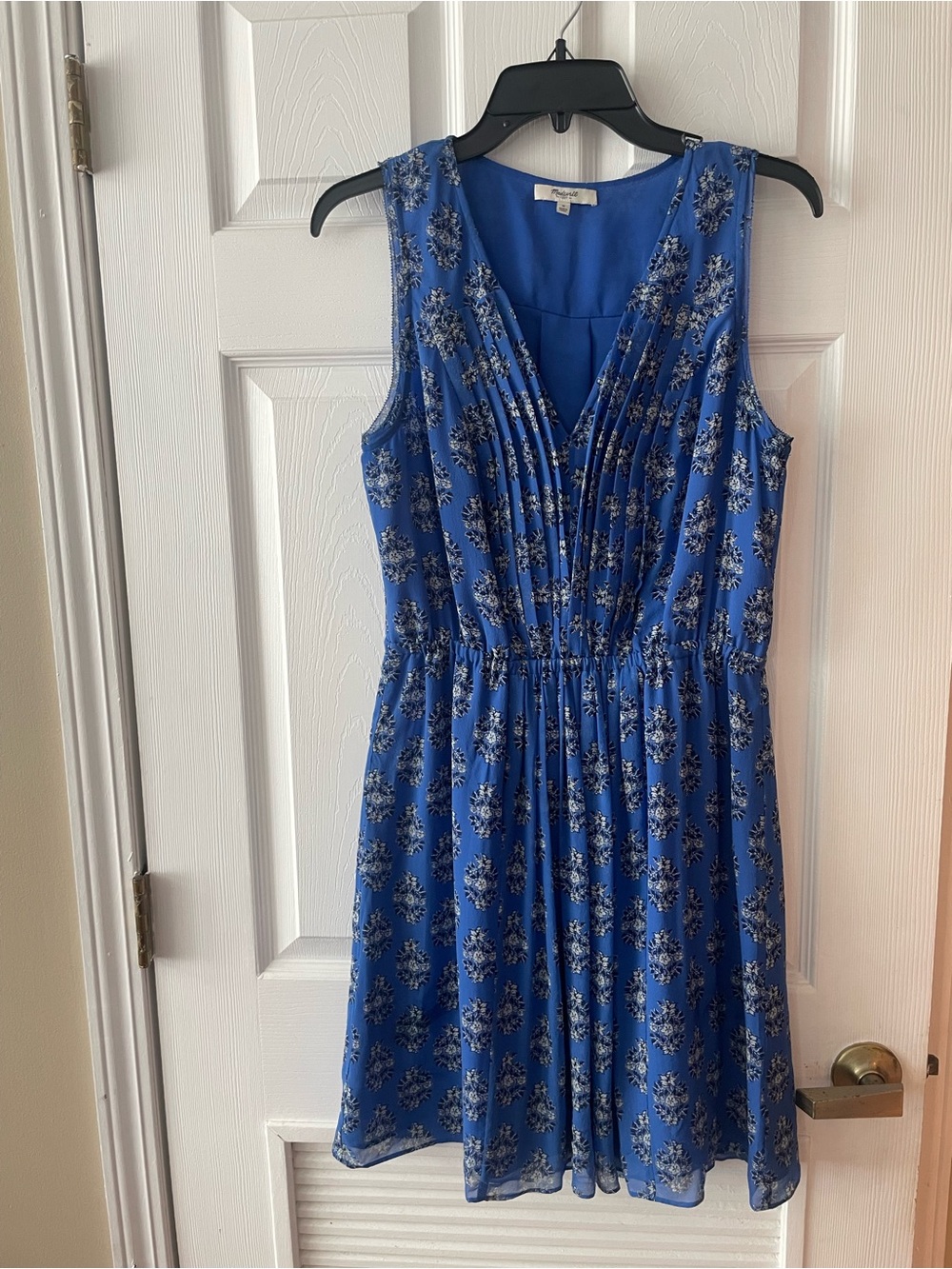 Madewell Royal Blue Floral V-Neck Pleated Sundress